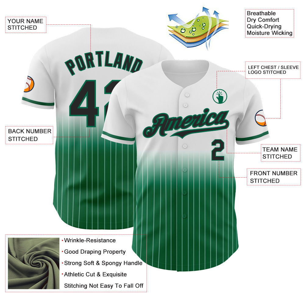 Custom White Pinstripe Black-Kelly Green Authentic Fade Fashion Baseball Jersey - Sky-Custom