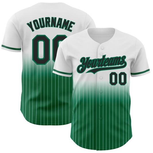 Custom White Pinstripe Black-Kelly Green Authentic Fade Fashion Baseball Jersey - Sky-Custom
