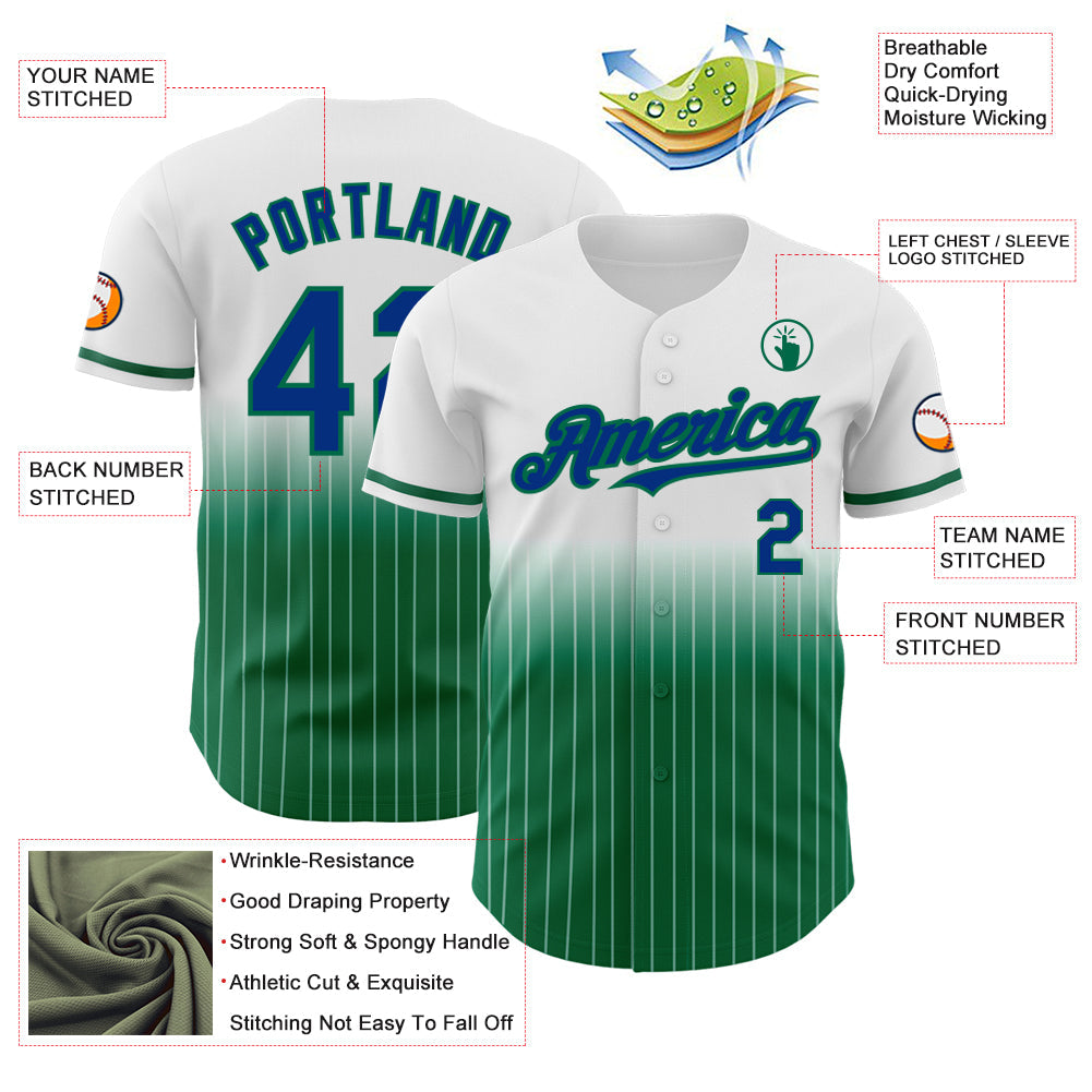 Custom White Pinstripe Royal-Kelly Green Authentic Fade Fashion Baseball Jersey - Sky-Custom