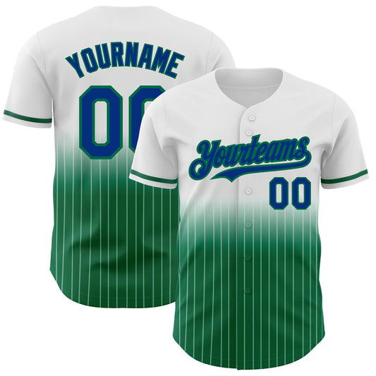 Custom White Pinstripe Royal-Kelly Green Authentic Fade Fashion Baseball Jersey - Sky-Custom