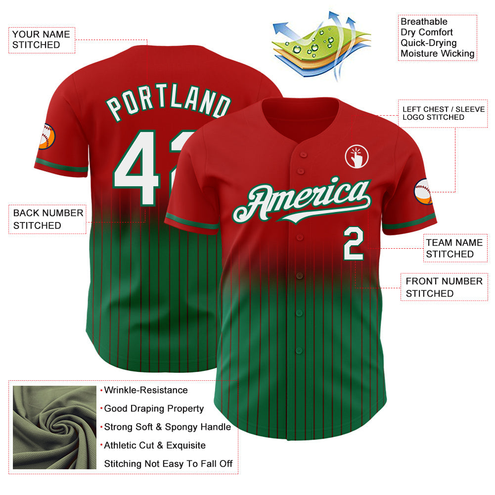 Custom Red Pinstripe White-Kelly Green Authentic Fade Fashion Baseball Jersey - Sky-Custom