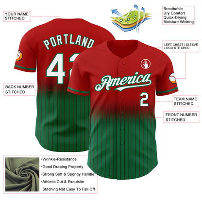 Custom Red Pinstripe White-Kelly Green Authentic Fade Fashion Baseball Jersey - Sky-Custom