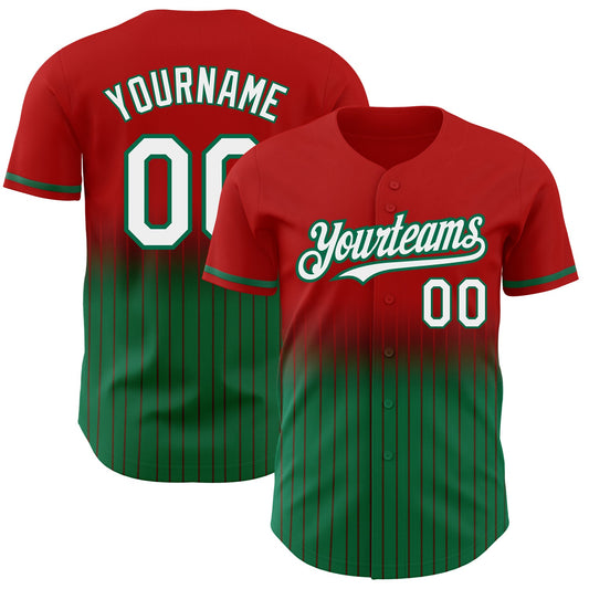 Custom Red Pinstripe White-Kelly Green Authentic Fade Fashion Baseball Jersey - Sky-Custom