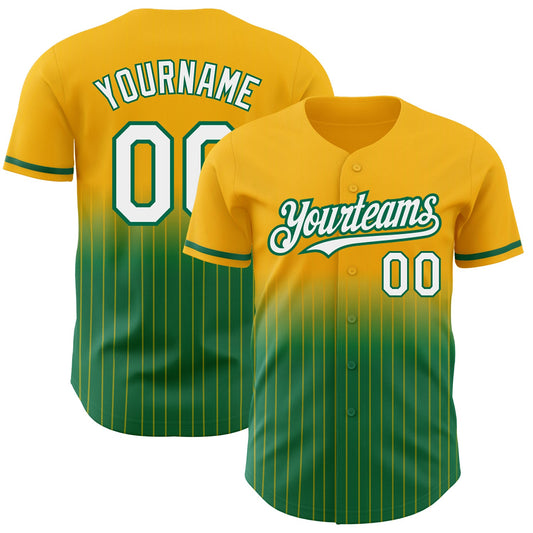 Custom Gold Pinstripe White-Kelly Green Authentic Fade Fashion Baseball Jersey - Sky-Custom