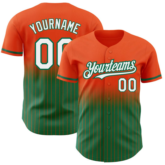 Custom Orange Pinstripe White-Kelly Green Authentic Fade Fashion Baseball Jersey - Sky-Custom