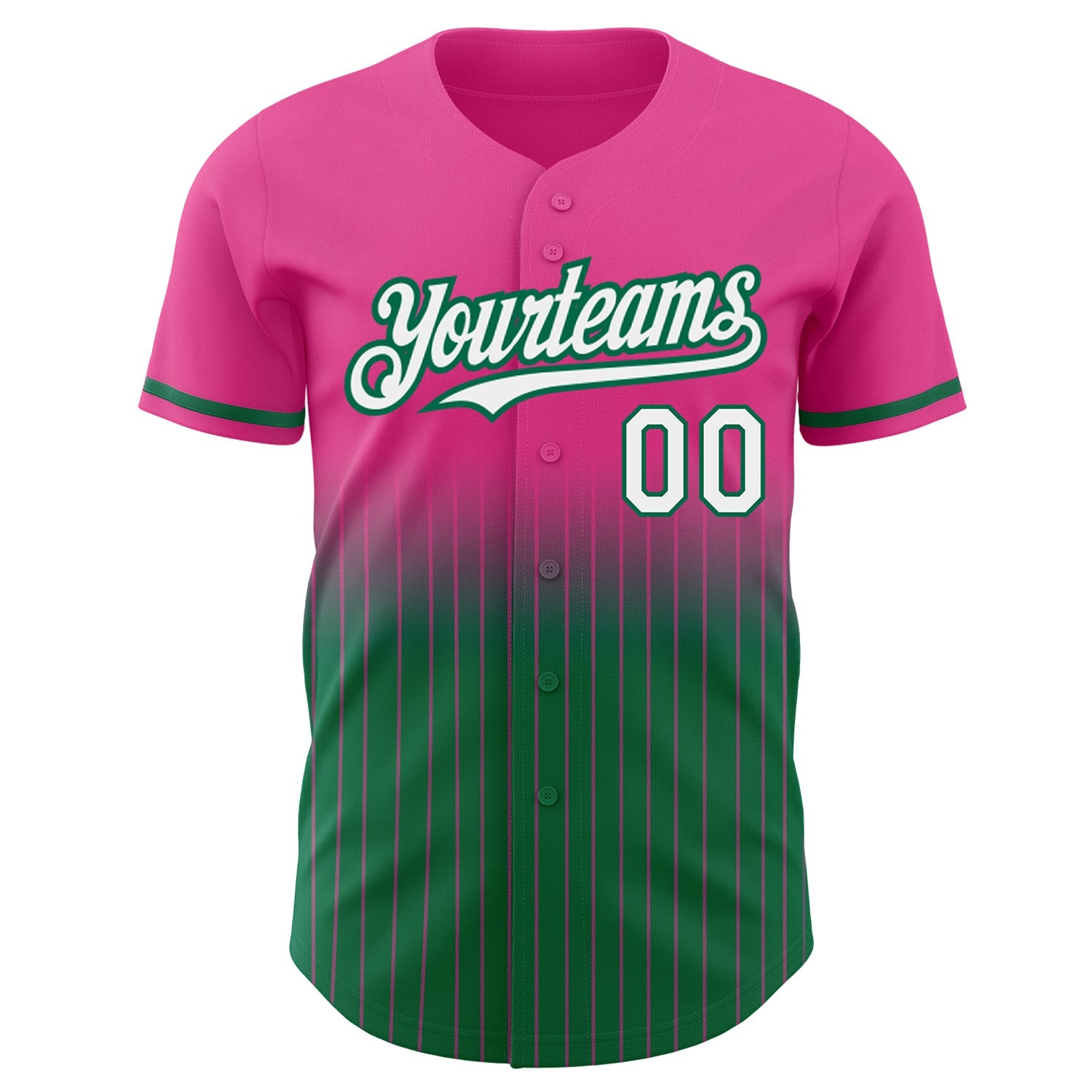 Custom Pink Pinstripe White-Kelly Green Authentic Fade Fashion Baseball Jersey - Sky-Custom