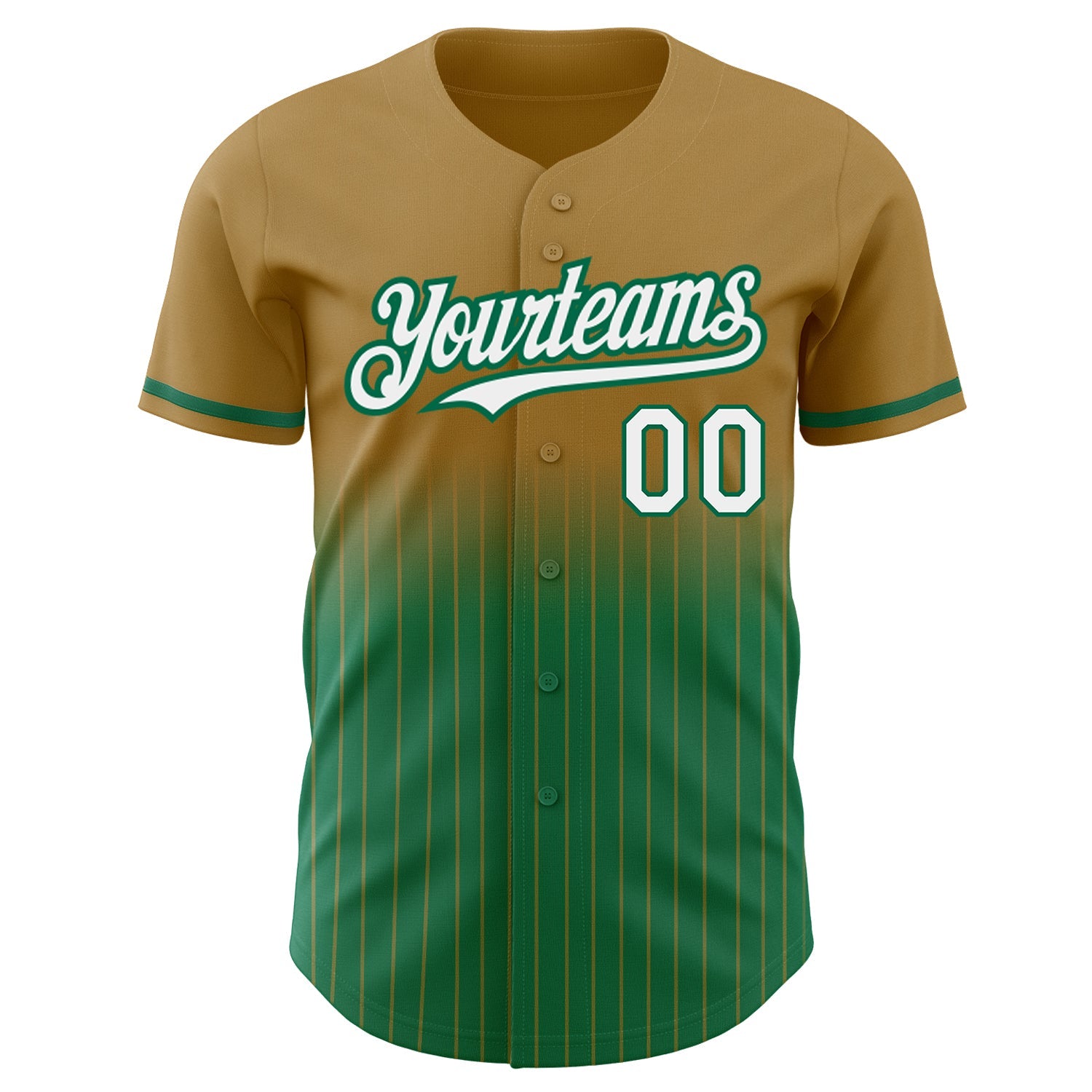 Custom Old Gold Pinstripe White-Kelly Green Authentic Fade Fashion Baseball Jersey - Sky-Custom