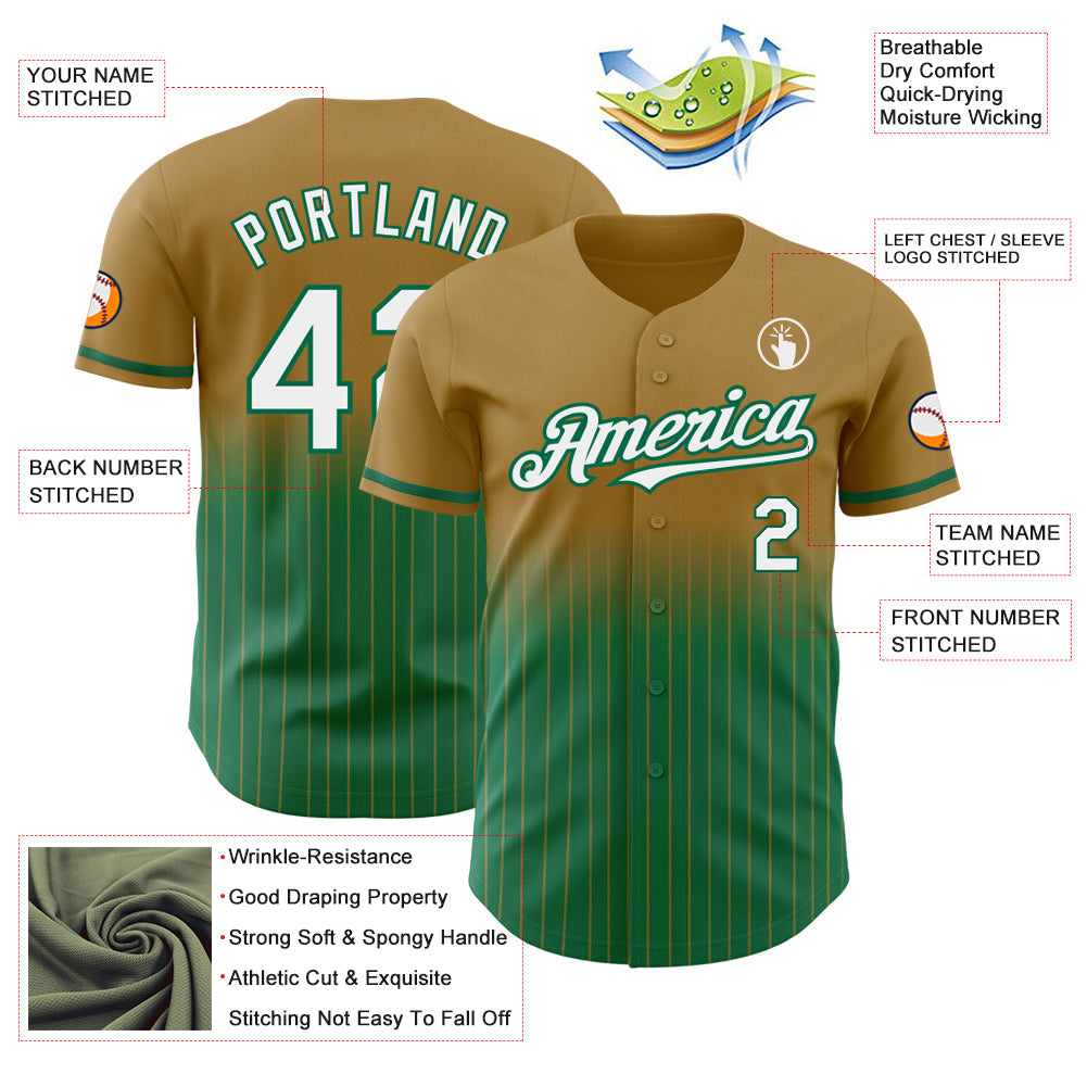 Custom Old Gold Pinstripe White-Kelly Green Authentic Fade Fashion Baseball Jersey - Sky-Custom
