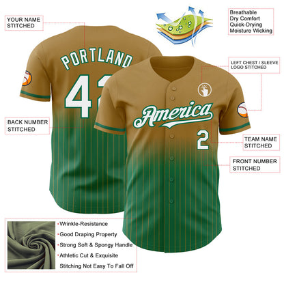 Custom Old Gold Pinstripe White-Kelly Green Authentic Fade Fashion Baseball Jersey - Sky-Custom