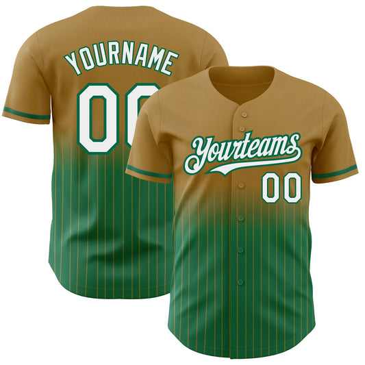 Custom Old Gold Pinstripe White-Kelly Green Authentic Fade Fashion Baseball Jersey - Sky-Custom