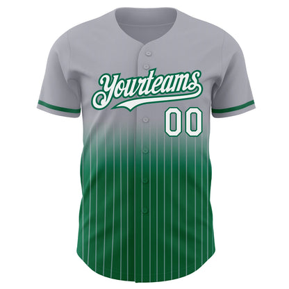 Custom Gray Pinstripe White-Kelly Green Authentic Fade Fashion Baseball Jersey - Sky-Custom