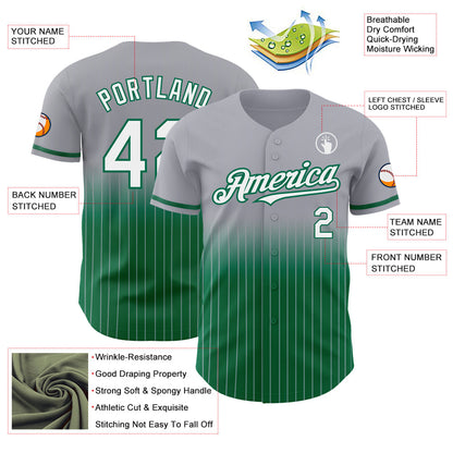 Custom Gray Pinstripe White-Kelly Green Authentic Fade Fashion Baseball Jersey - Sky-Custom