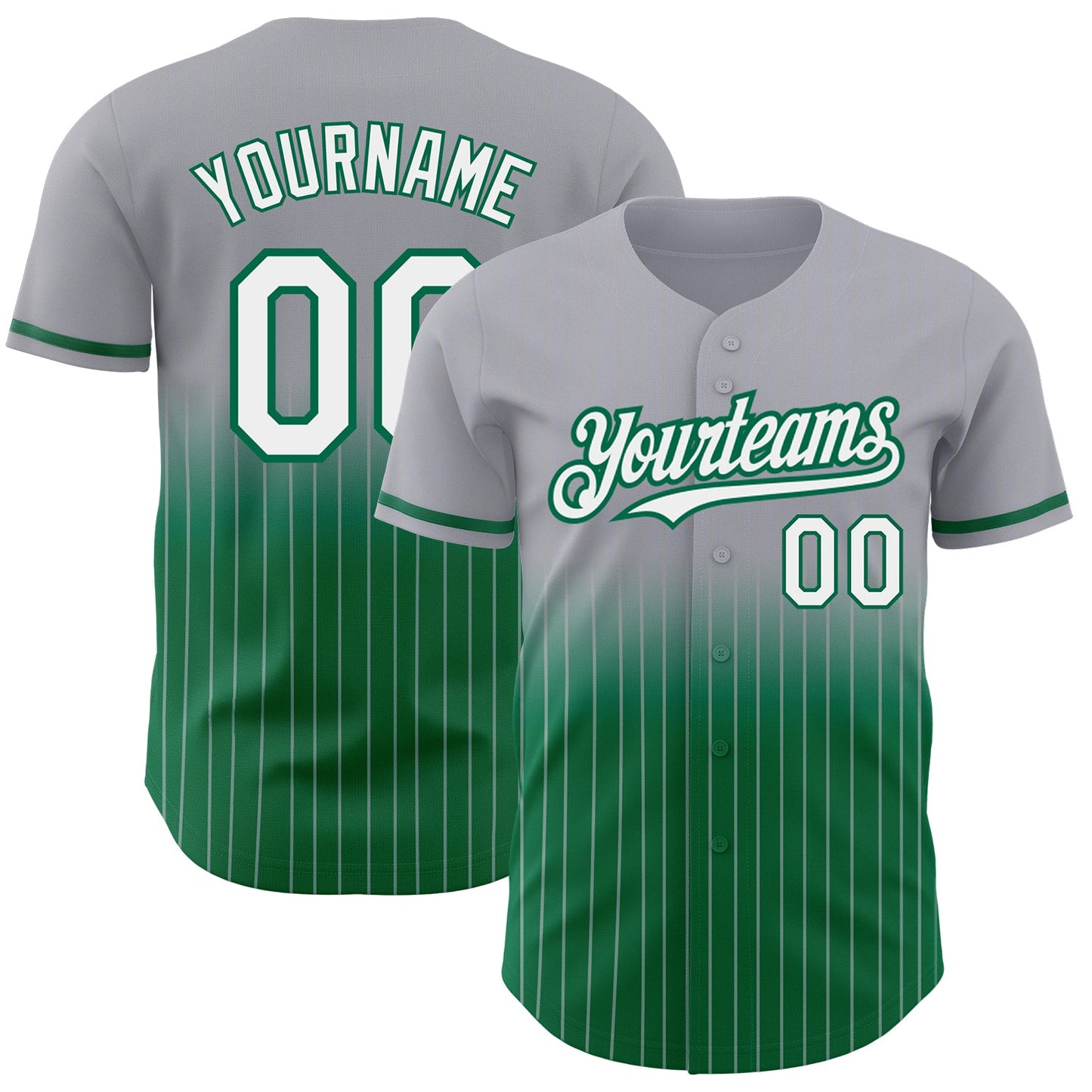 Custom Gray Pinstripe White-Kelly Green Authentic Fade Fashion Baseball Jersey - Sky-Custom