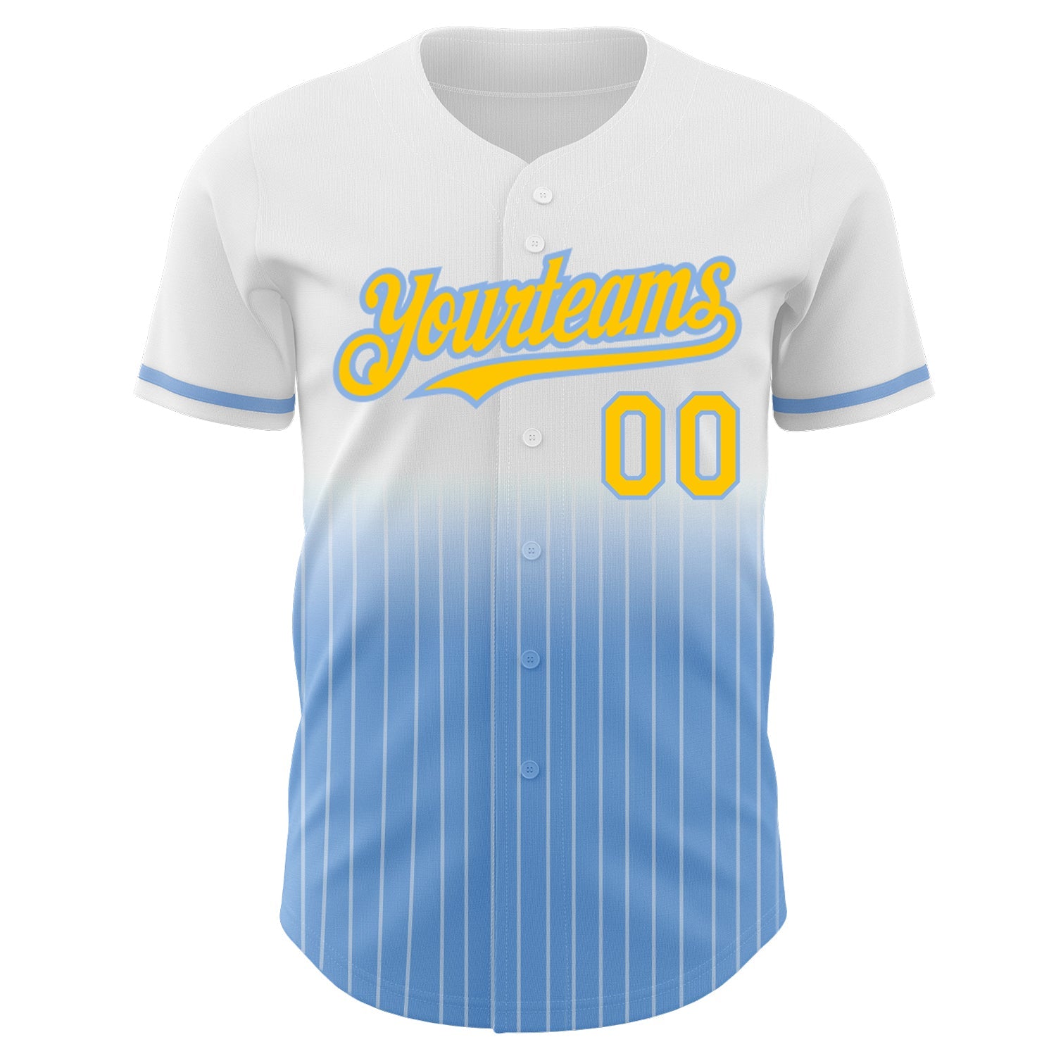 Custom White Pinstripe Yellow-Light Blue Authentic Fade Fashion Baseball Jersey - Sky-Custom