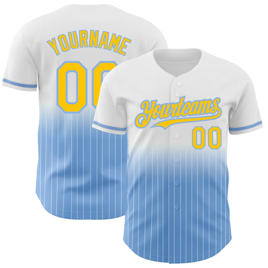 Custom White Pinstripe Yellow-Light Blue Authentic Fade Fashion Baseball Jersey - Sky-Custom