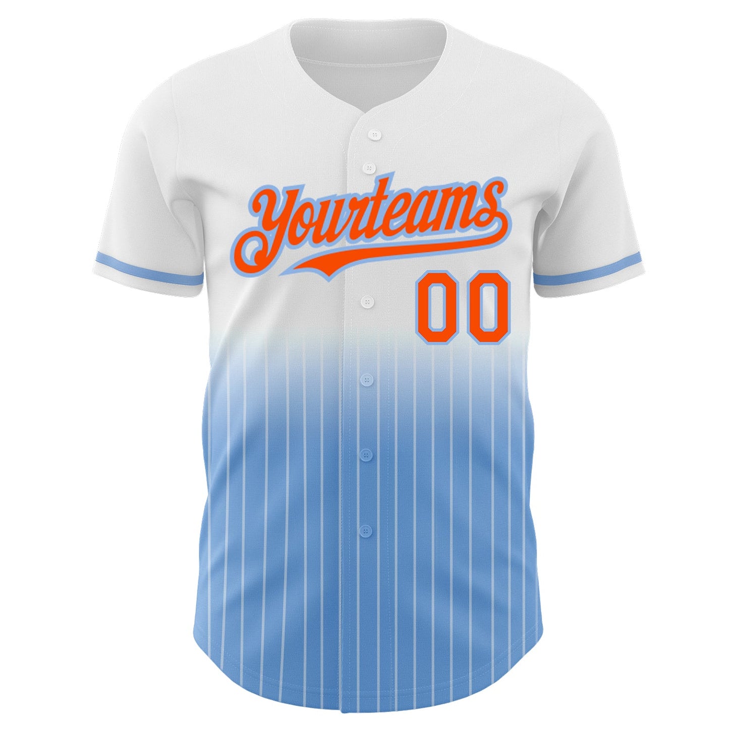 Custom White Pinstripe Orange-Light Blue Authentic Fade Fashion Baseball Jersey - Sky-Custom