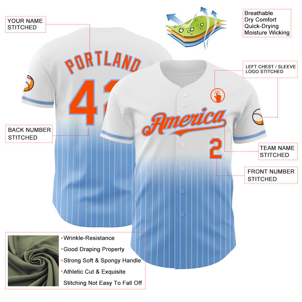 Custom White Pinstripe Orange-Light Blue Authentic Fade Fashion Baseball Jersey - Sky-Custom