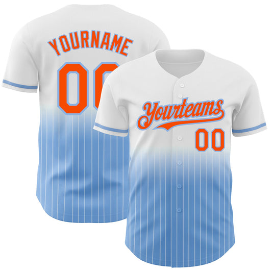 Custom White Pinstripe Orange-Light Blue Authentic Fade Fashion Baseball Jersey - Sky-Custom