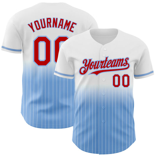 Custom White Pinstripe Red-Light Blue Authentic Fade Fashion Baseball Jersey - Sky-Custom