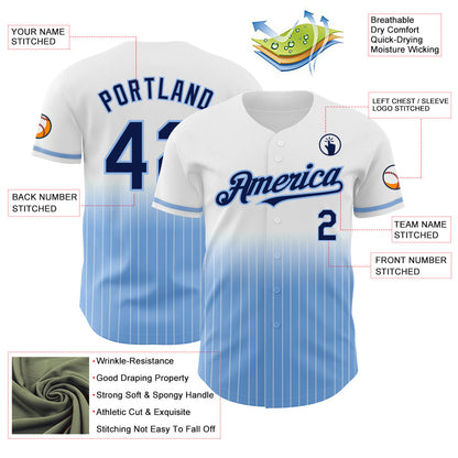 Custom White Pinstripe Navy-Light Blue Authentic Fade Fashion Baseball Jersey - Sky-Custom