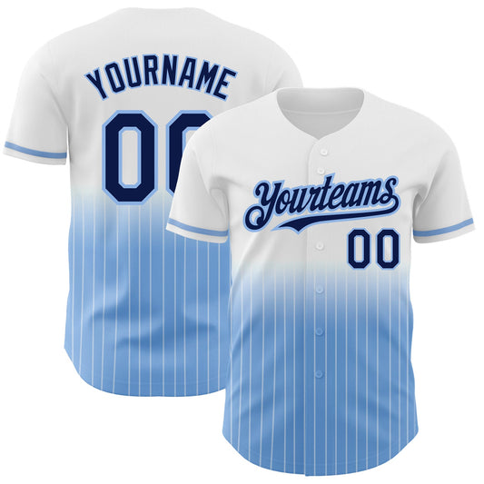 Custom White Pinstripe Navy-Light Blue Authentic Fade Fashion Baseball Jersey - Sky-Custom
