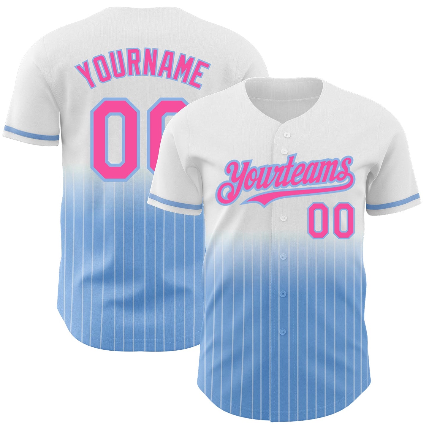 Custom White Pinstripe Pink-Light Blue Authentic Fade Fashion Baseball Jersey - Sky-Custom