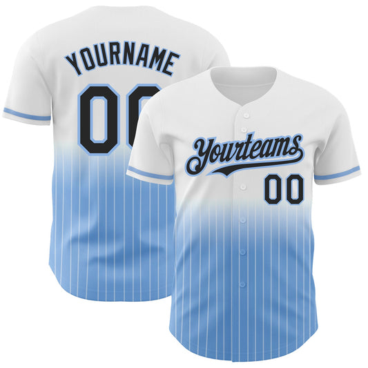Custom White Pinstripe Black-Light Blue Authentic Fade Fashion Baseball Jersey - Sky-Custom