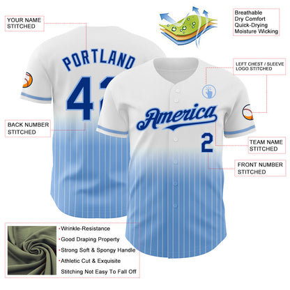 Custom White Pinstripe Royal-Light Blue Authentic Fade Fashion Baseball Jersey - Sky-Custom