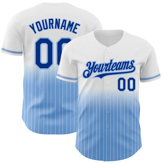 Custom White Pinstripe Royal-Light Blue Authentic Fade Fashion Baseball Jersey - Sky-Custom