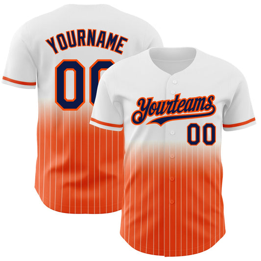 Custom White Pinstripe Navy-Orange Authentic Fade Fashion Baseball Jersey - Sky-Custom