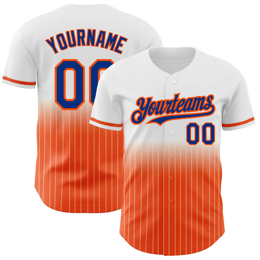 Custom White Pinstripe Royal-Orange Authentic Fade Fashion Baseball Jersey - Sky-Custom