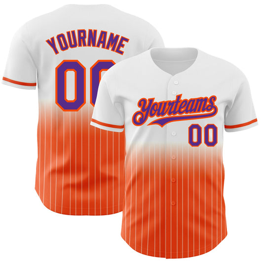 Custom White Pinstripe Purple-Orange Authentic Fade Fashion Baseball Jersey - Sky-Custom