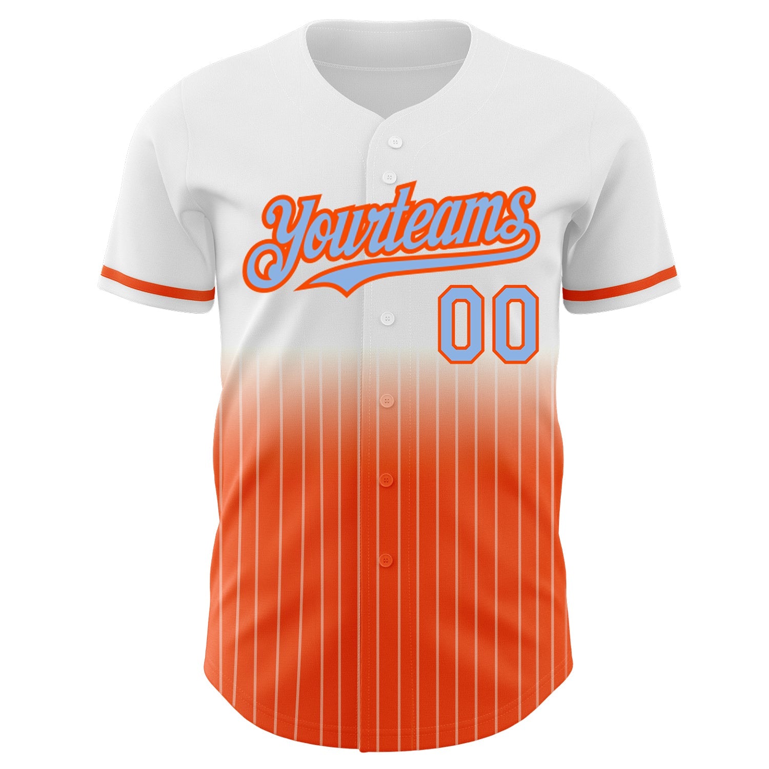 Custom White Pinstripe Light Blue-Orange Authentic Fade Fashion Baseball Jersey - Sky-Custom
