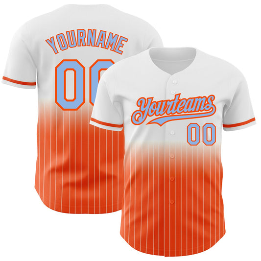 Custom White Pinstripe Light Blue-Orange Authentic Fade Fashion Baseball Jersey - Sky-Custom