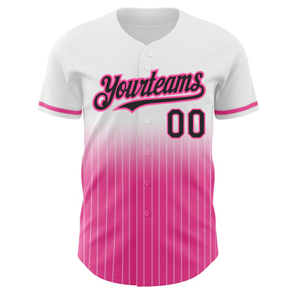 Custom White Pinstripe Black-Pink Authentic Fade Fashion Baseball Jersey - Sky-Custom