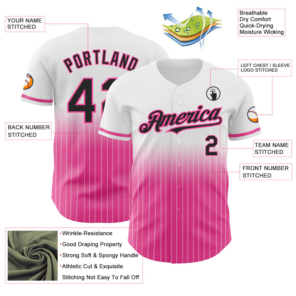 Custom White Pinstripe Black-Pink Authentic Fade Fashion Baseball Jersey - Sky-Custom