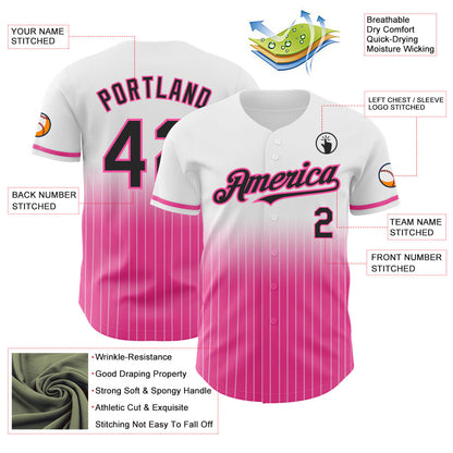 Custom White Pinstripe Black-Pink Authentic Fade Fashion Baseball Jersey - Sky-Custom