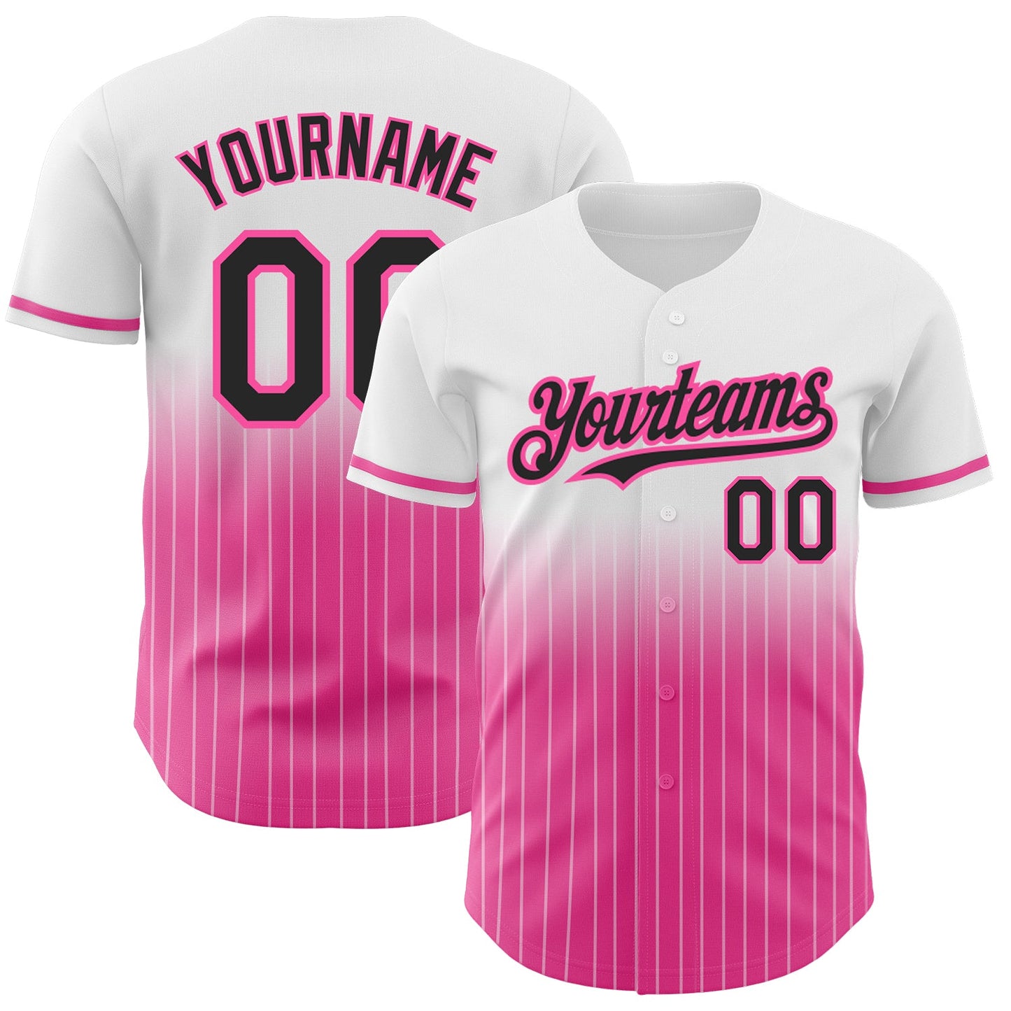 Custom White Pinstripe Black-Pink Authentic Fade Fashion Baseball Jersey - Sky-Custom