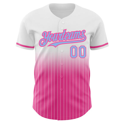 Custom White Pinstripe Light Blue-Pink Authentic Fade Fashion Baseball Jersey - Sky-Custom