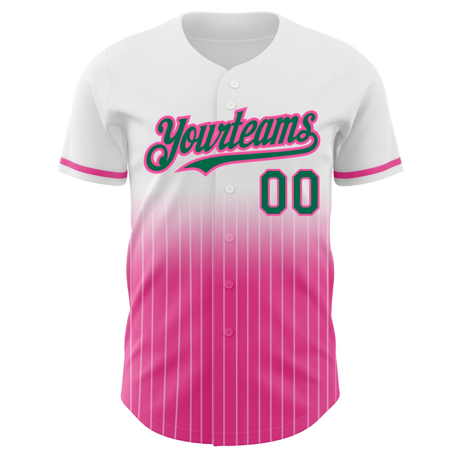 Custom White Pinstripe Kelly Green-Pink Authentic Fade Fashion Baseball Jersey - Sky-Custom