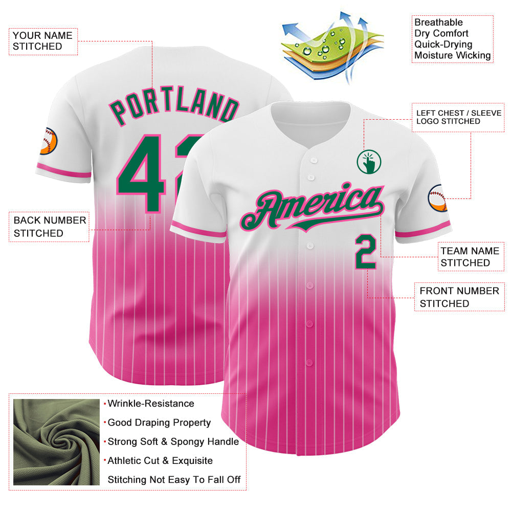 Custom White Pinstripe Kelly Green-Pink Authentic Fade Fashion Baseball Jersey - Sky-Custom