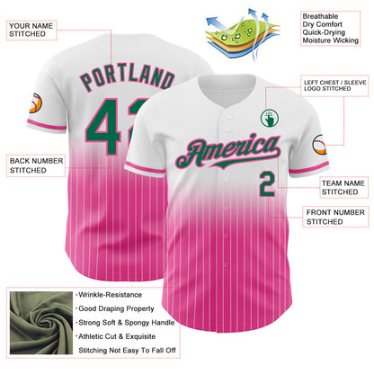 Custom White Pinstripe Kelly Green-Pink Authentic Fade Fashion Baseball Jersey - Sky-Custom