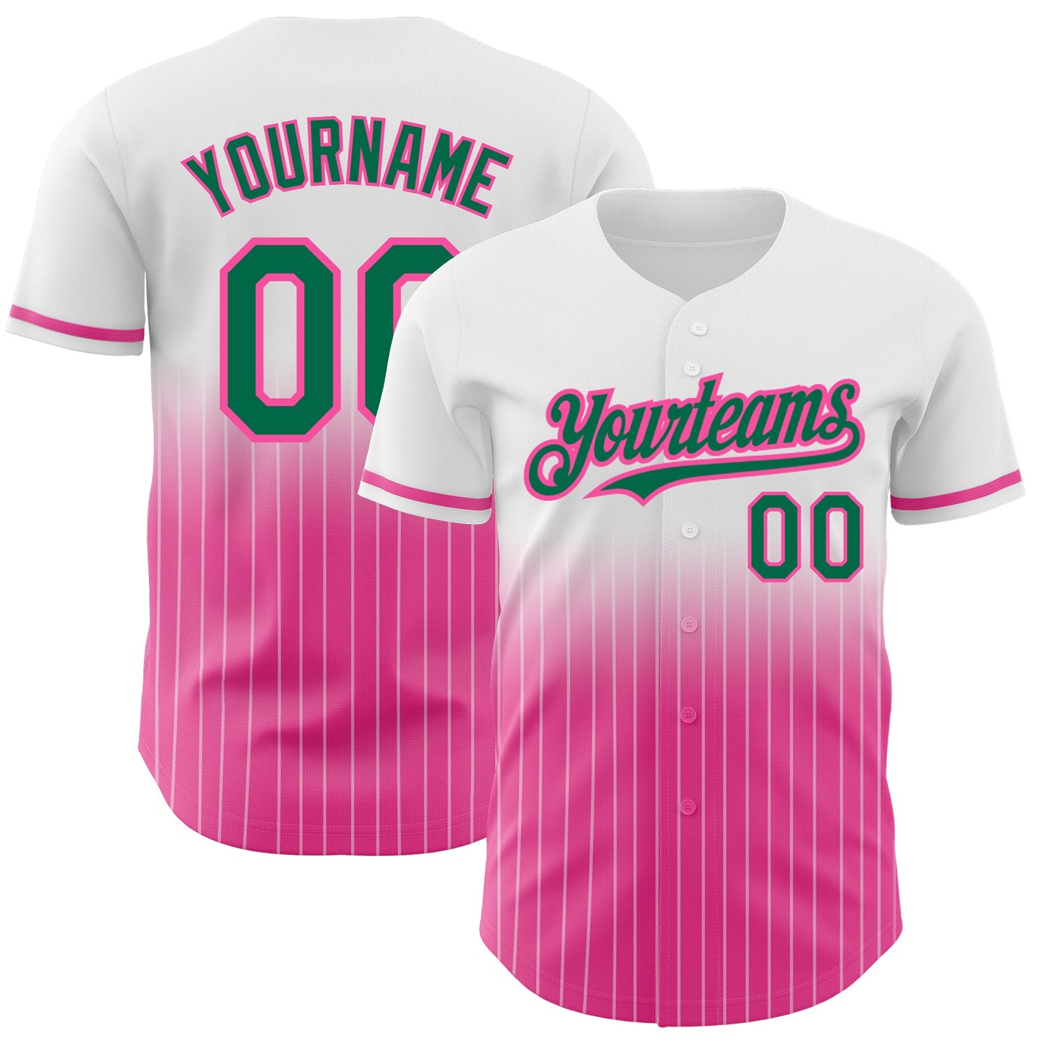 Custom White Pinstripe Kelly Green-Pink Authentic Fade Fashion Baseball Jersey - Sky-Custom