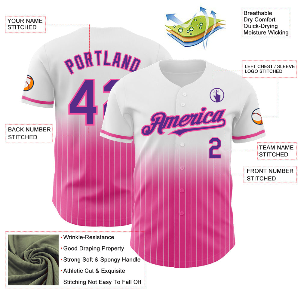 Custom White Pinstripe Purple-Pink Authentic Fade Fashion Baseball Jersey - Sky-Custom