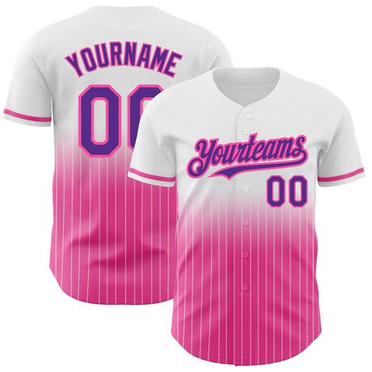 Custom White Pinstripe Purple-Pink Authentic Fade Fashion Baseball Jersey - Sky-Custom