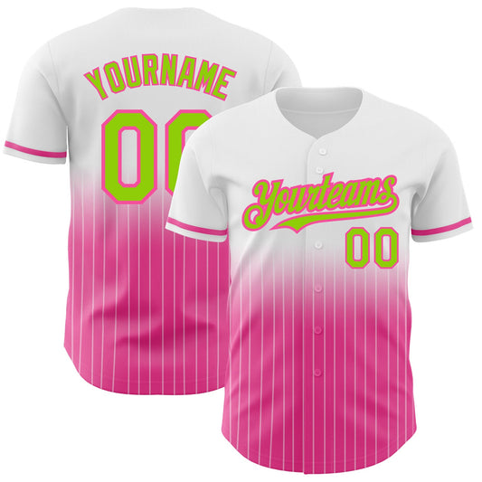 Custom White Pinstripe Neon Green-Pink Authentic Fade Fashion Baseball Jersey - Sky-Custom