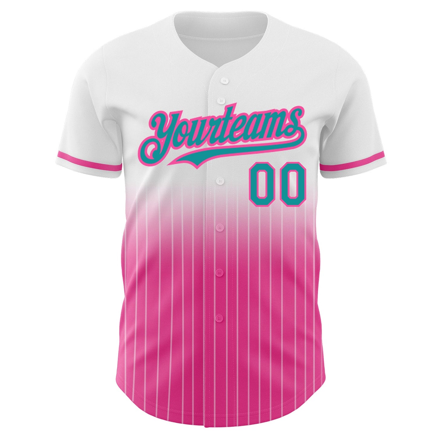 Custom White Pinstripe Teal-Pink Authentic Fade Fashion Baseball Jersey - Sky-Custom