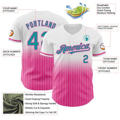 Custom White Pinstripe Teal-Pink Authentic Fade Fashion Baseball Jersey - Sky-Custom
