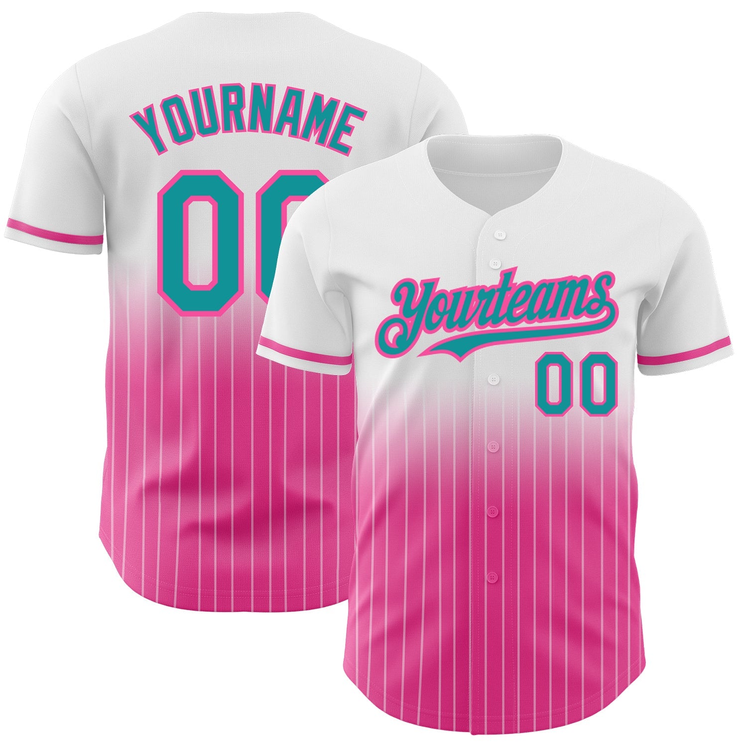 Custom White Pinstripe Teal-Pink Authentic Fade Fashion Baseball Jersey - Sky-Custom