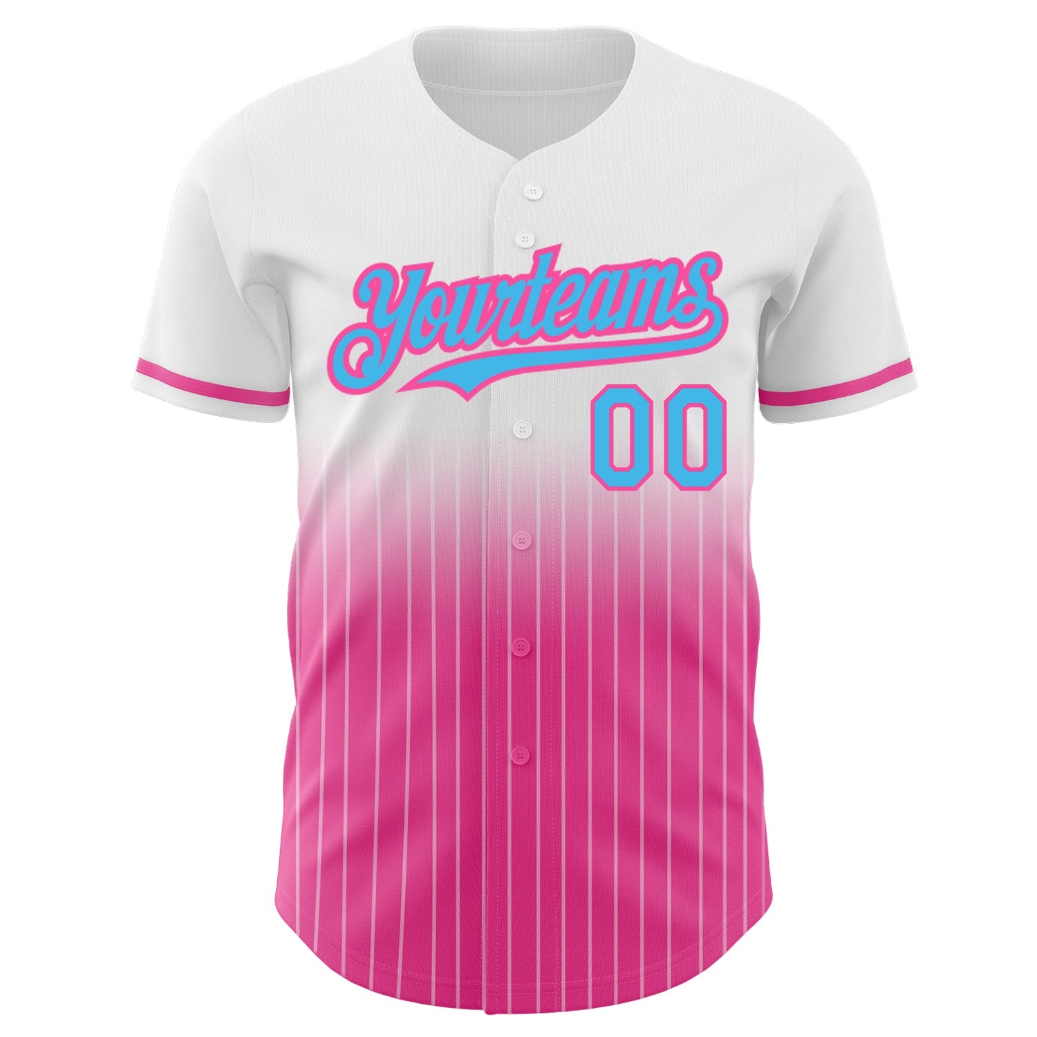 Custom White Pinstripe Sky Blue-Pink Authentic Fade Fashion Baseball Jersey - Sky-Custom